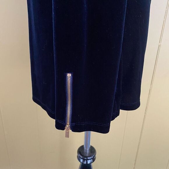 Cache women L drape front Longsleeve navy blue velour blouse - Picture 5 of 9